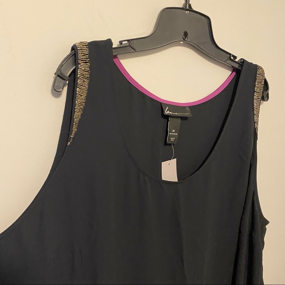 NWT black sleeveless blouse with silver beading on the shoulders 28w